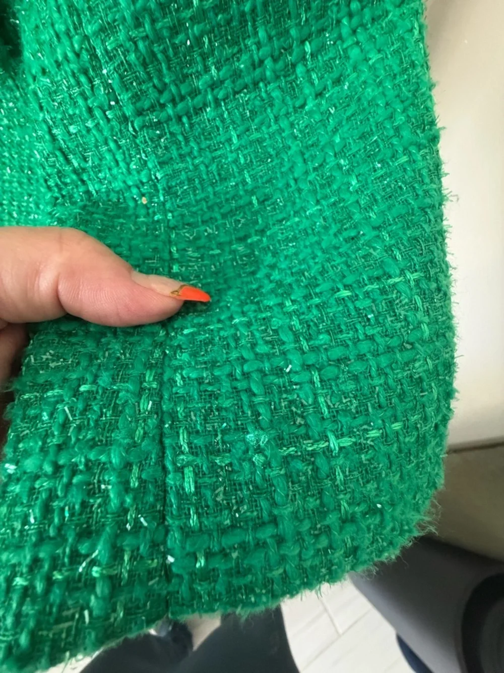 Emerald Green Tweed Double-Breasted Blazer Jacket